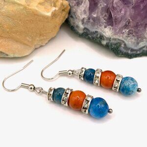 Apatite Orange & Blue Rain Flower Stone Beads Handmade Pierced Earrings LR167